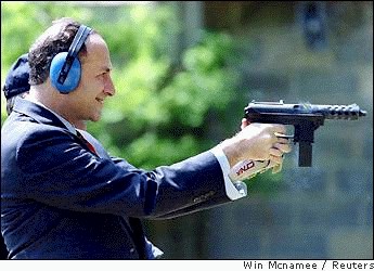 Think we're kidding? Here's Chuckie Schumer blasting away with a Tec-9--yes, America, even vacuous narcissists can enjoy the range! 
